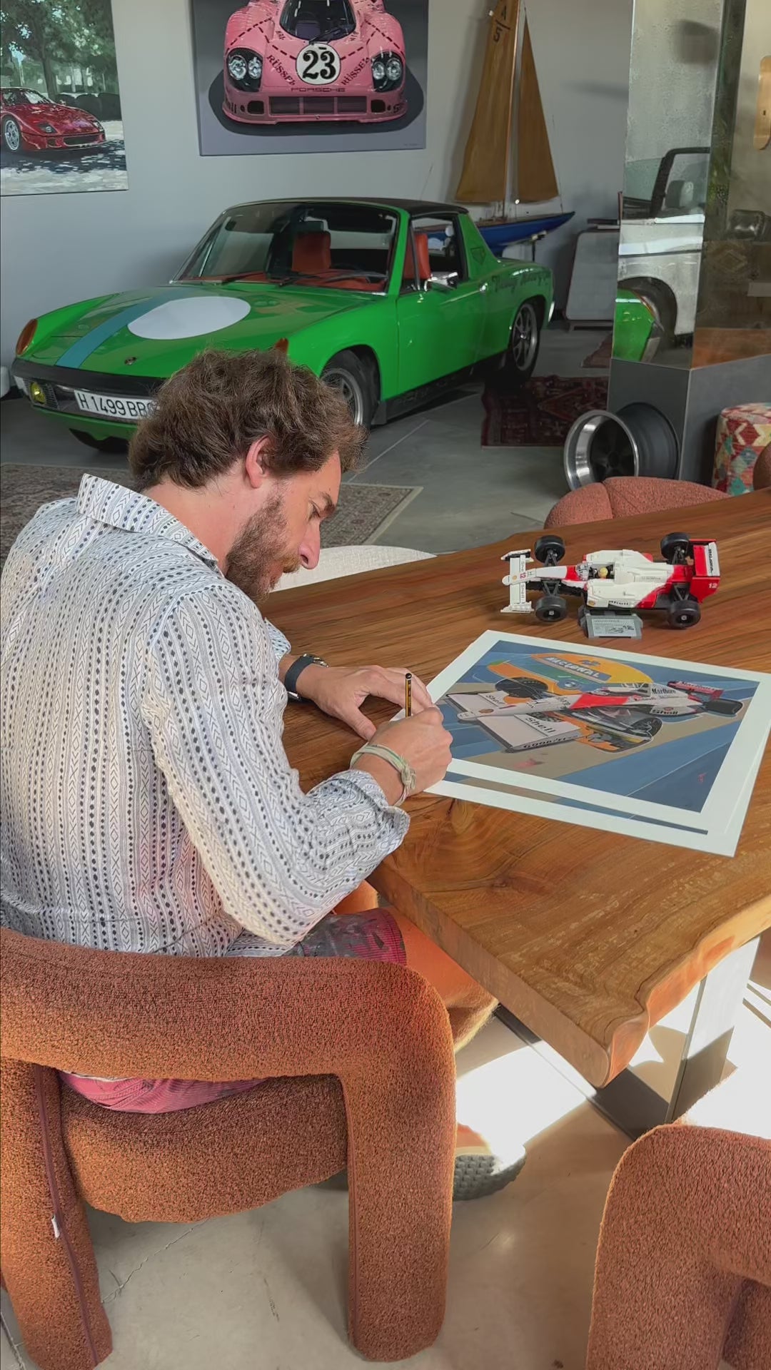 Ayrton Senna tribute art print by Manu Campa featuring McLaren Formula 1 car and iconic